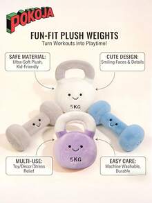 POKOJA LAND - BESTSELLERS 创意毛绒哑铃壶铃玩偶，逼真健身器材毛绒玩偶，可爱抱枕，适合儿童睡眠，生日礼物，趣味家居/办公室装饰 - 彩色 - 查看 8