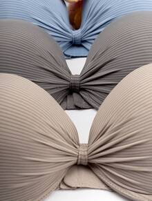 Set de 3 Brasieres Copa C Push Up Sexy Premium con Tirantes Ajustables y Detalles de Encaje - Azul gris marrón - Ver 3