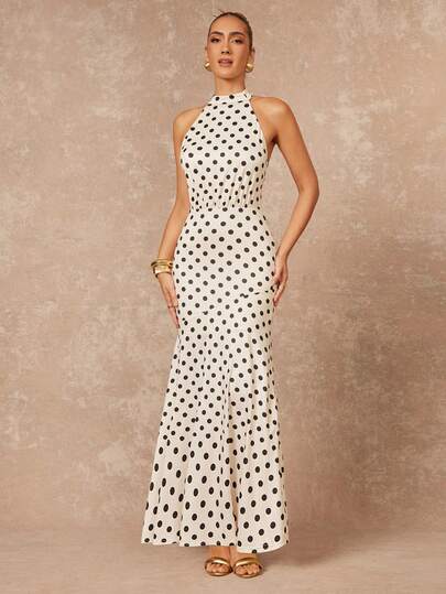 Lumalex Spring And Summer Sexy Backless Women's Polka Dot Halter Neck Backless Elegant Waist-Cinching For Banquets And Parties Maxi Dress Body-Contouring Fit & Elegant Feminine Silhouette Top, Spring/Summer, Elegant Romantic Outfits, Gala Night, Looks Of Party, Fall New Style Women, Luxury Top For Party, Fashionable This Autumn Winter, Elegant Casual Outfit, Chic Autumn, Weekend Outfit, Glamour Dress, Spring Fall Work Style, Delicate Romance, Enchanted Romance Gown, Party Outfits, ID Al-Adha, Business Casual, Suitable For Parties, Dates, Going Out, Night Out, Weddings, Holiday, Vacation, Birthday, Dresses For Women, Valentine's Day Outfits, Beach Vacation Outfits