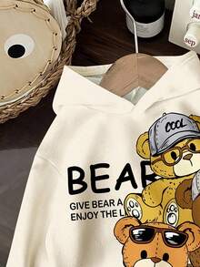 Young Boys Casual Minimalist Cartoon Bear Pattern Knit Long Sleeve Sweatshirt,Cozy Loose Fit Warm Winter School Back-To-School Collegiate Style Top - Multicolor - View 3
