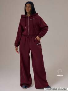 Musera Sport Sport Mid Rise Embroidered Slogan Wide Leg Tracksuit Bottoms Only Winter Activewear Sport Gym Workout - Navy Blue - View 3