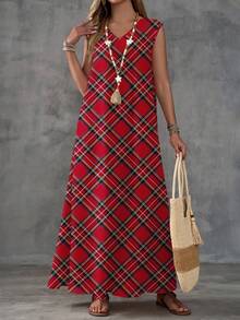 EMERY ROSE Váy dài họa tiết kẻ caro cổ điển thanh lịch dành cho nữ, thích hợp cho các buổi đi chơi, tiệc tùng, năm mới, đi làm, sang trọng - Nhiều màu - Xem 3