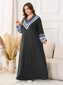 Lacomfia Plus Size Solid Color Long Sleeve Knit Dress, Elegant Casual & Comfortable, Autumn/Winter - Black - View 6