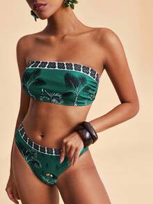 Travachic 女士印花抹胸比基尼套装，夏季女装，女士泳装，度假，花卉，图案，派对，海滩，优雅，奢华，时尚 - 彩色 - 查看 5