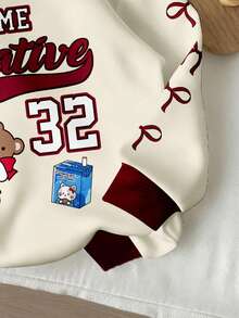 GraphicGems 1件装女童休闲简约卡通猫咪数字印花连帽卫衣，蝴蝶袖设计，适合秋冬季穿着。 - 彩色 - 查看 6