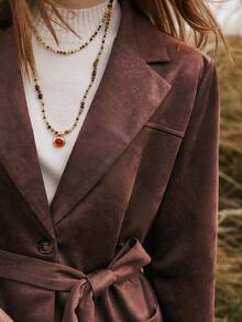 Chiquease Women's Autumn/Winter Outerwear Bohemian Suede Print Cinched Waist Jacket Brown Blazer Women - Brown - View 9