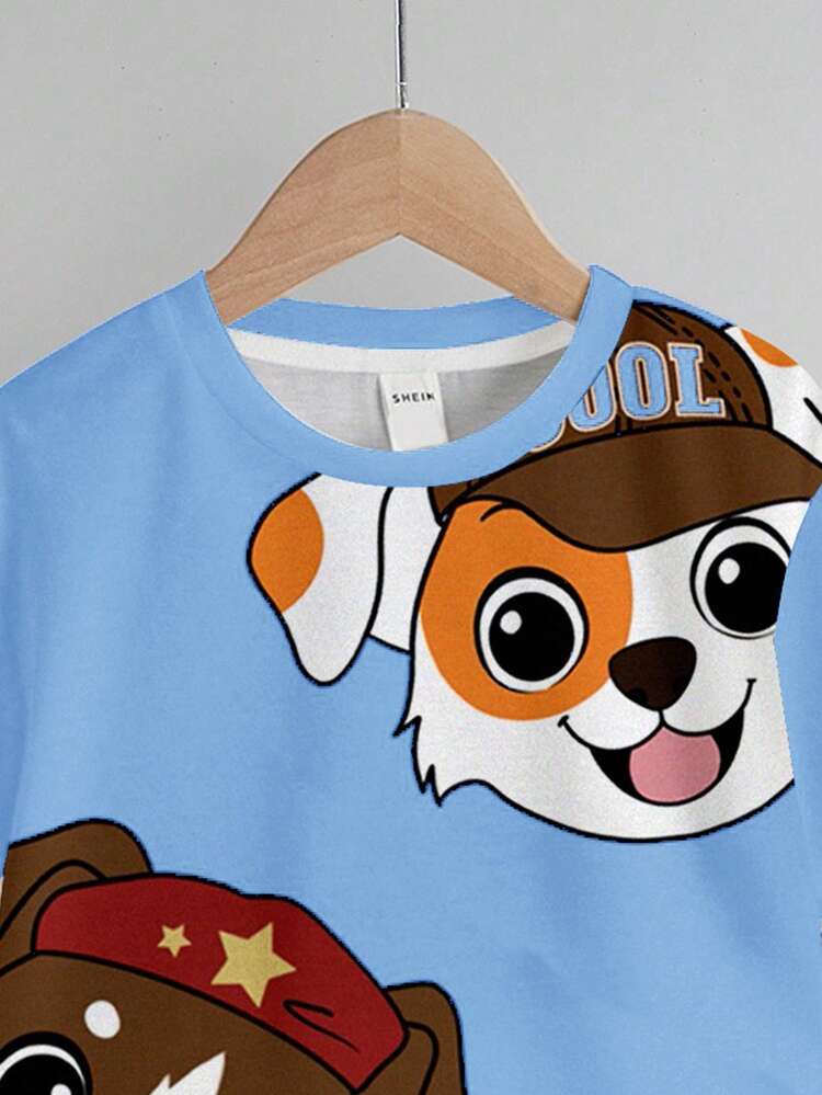2pcs PUPPIES Kids Graphic Casual Crew Neck Short Sleeve T-Shirt And Shorts Set, Suitable For Summer - Multicolor - View 4