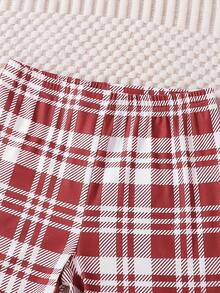 Teenage Girls' Summer Plaid Short Sleeve Shorts Set: Bow & Heart Print Elements, Casual Homewear & Outdoor 2-In-1, Sweet & Cool Style, Comfortable Tight-Fitting 4-Piece Pajama Set  Snug Fit - Multicolor - View 8