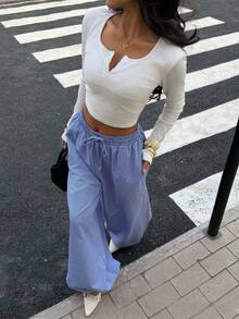 Siren Gaze Women's Blue & White Striped Casual Harem Pants, Lantern Pants, Striped Trousers Stripe Pants Wide Pants Oversized Pants Pleated Pants Baggy Pants - Blue and White - View 10