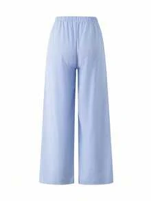 2pcs/Set Teen GirlCasual Camisole Top And Wide Leg Pants Set, Woven Fabric, Elastic Waist, Summer - Blue - View 3