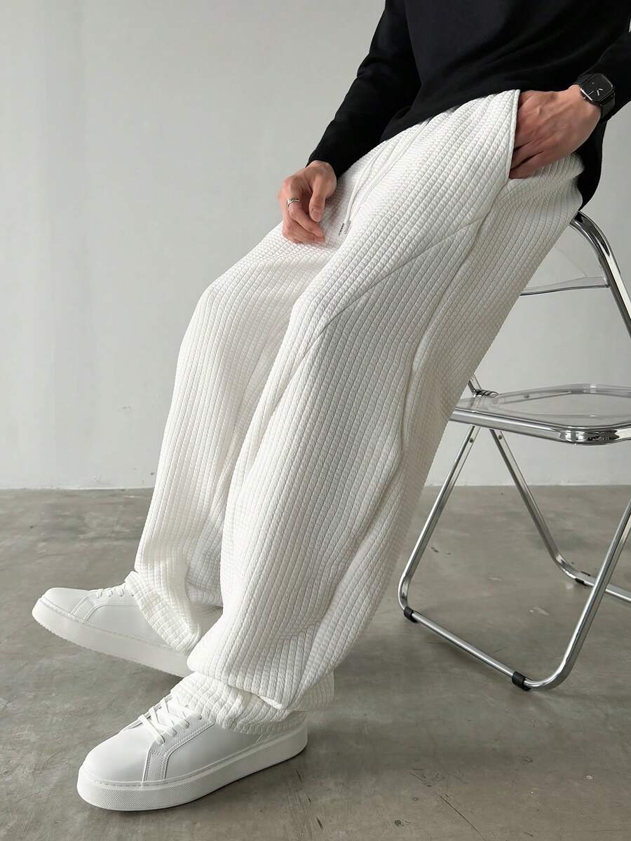 Manfinity Homme Men's Casual Drawstring Waist Pockets Loose Sweatpants White Baggy Pants Men Baggy Wide Pants Men Loose Fit Pants - White - View 1