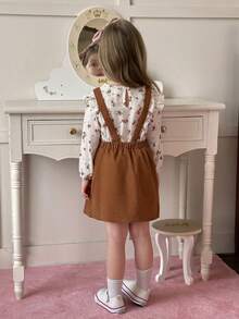 SHEIN Elladie kids 小女童印花荷葉邊襯衫和背帶裙 - 彩色 - 查看 2