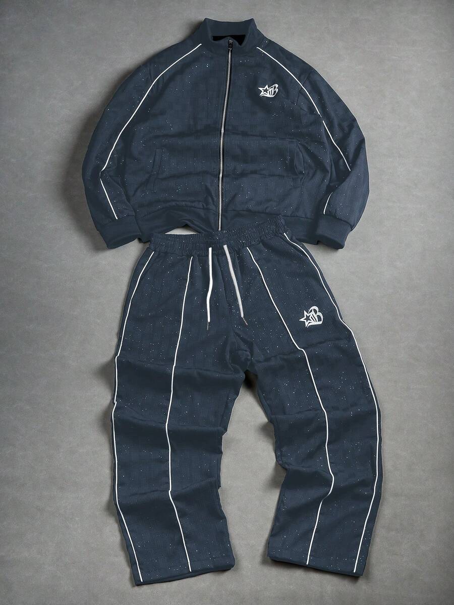 Manfinity EMRG Young, Streetwear, Cool Jacket Set Men S Jogging Set Men S Track Suit Men S Sweat Suit Set Jogging Suits - Blue - View 1