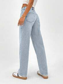 CasuGlow 100% Cotton LOW RISE  STRAIGHT FIT VINTAGE WASH Y2K STYLE JEAN - Baby Blue - View 2