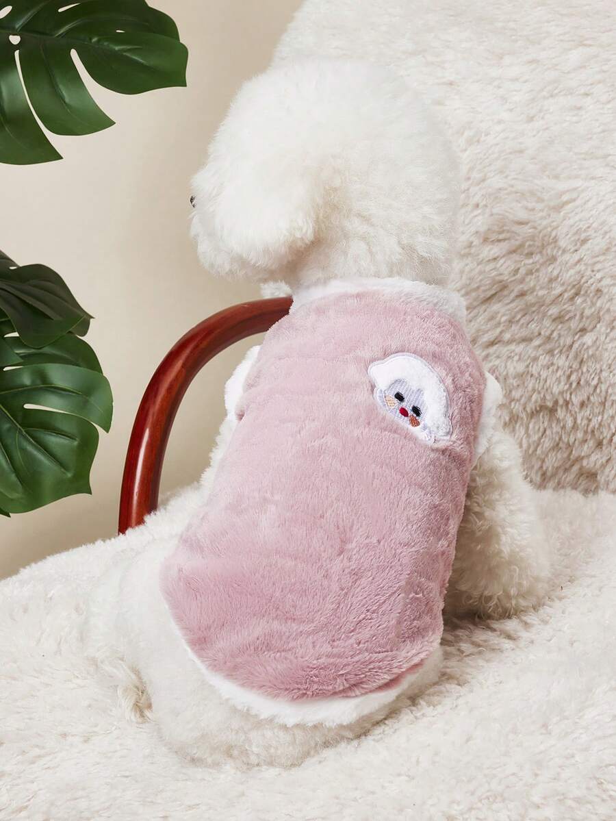 PETSIN 1pc Flannel Embroidered Lamb Pattern Vest, Thickened & Warm Dog/Cat Clothes, Suitable For Small/Medium Pets - Pink - View 1
