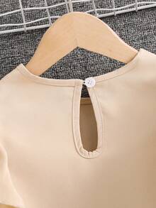 SHEIN Elladie kids Bộ áo thun tay ngắn và quần dài thời trang tối giản cho bé gái - Màu Khaki - Xem 7