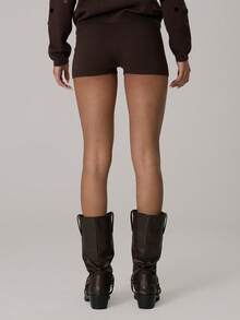 MUSERA Quần short dệt kim đính sequin, quần dài phối hợp, kiểu dáng thường ngày, dễ thương, ấm áp, thích hợp mặc ở nhà, phong cách Coco Cloud. - Màu nâu Sô-cô-la - Xem 4