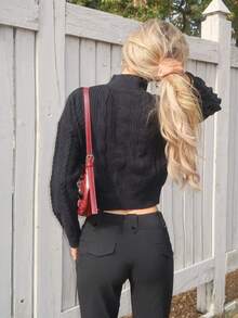 Sydney Algeri pull en tricot texturé à manches longues avec nœud papillon, confortable, pour femmes, hiver - Noir - Voir 2