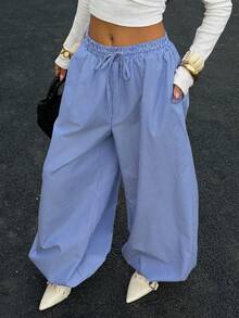 Siren Gaze Women's Blue & White Striped Casual Harem Pants, Lantern Pants, Striped Trousers Stripe Pants Wide Pants Oversized Pants Pleated Pants Baggy Pants - Blue and White - View 7