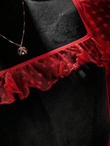 SpicyHot 1 bộ đồ liền thân hở lưng phối lưới ren hình trái tim ngày lễ tình nhân - Đỏ - Xem 4