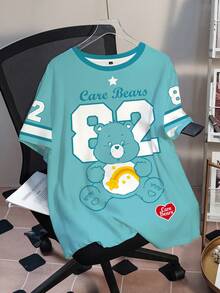 SHEIN X Care Bears T-shirt à col rond à manches courtes avec imprimé numérique et ours, style décontracté grande taille pour l'été