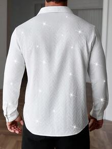 Manfinity AFTRDRK Men's Turn-Down Collar Single-Breasted Casual Versatile Commuter Long Sleeve Shirt Mens Rhinestone Shirt Mens White Shirt Mens Luxury Shirts White Long Sleeve Shirt White Shirt For Men Men White Shirt White Long Sleeve Shirt Men - White - View 2