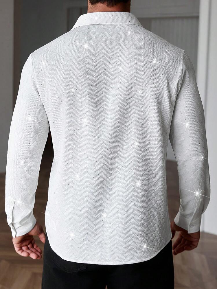 Manfinity AFTRDRK Camisa de manga larga con cuello vuelto, de un solo pecho, casual y versátil para hombre. Camisa de hombre con rhinestones. Camisa blanca de hombre. Camisa de lujo para hombre. Camisa blanca de manga larga para hombre. Camisa blanca para hombre. Camisa blanca de manga larga para hombre. - Blanco - Añade 2