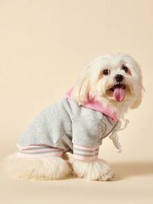 PETSIN 1pc 23 Letter Printed Pet Coat, Gray And Pink, Thick And Warm Pet With Hat - Multicolor - View 3