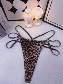 SHEIN 1pc Women's Sexy Hollow Cross Leopard Print G-String Panty - Multicolor - View 4