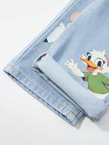 SHEIN Playful Pals 女童休闲牛仔夏季新款浅蓝色牛仔可爱动物印花宽松直筒牛仔裤，适合日常穿着和返校季。 - 淺色水洗藍 - 查看 6