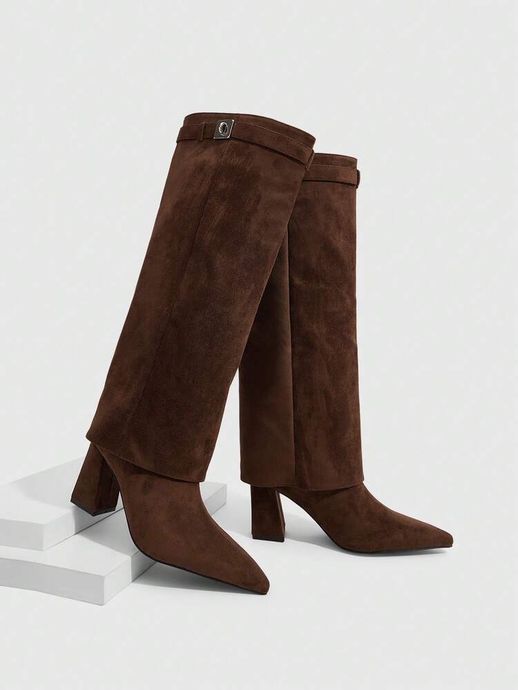 CUCCOO SZL Women's Fashion Versatile Pointed Toe Knee-High Heeled Boots For Christmas