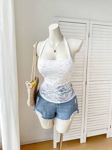 CovetEZ 大码性感蕾丝吊带背心 - 白色 - 查看 9
