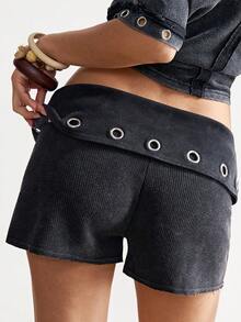 Bohemela Quần short nữ phong cách Y2K Boho miền Tây, trang trí kim loại họa tiết xuyên thấu, cạp gập, siêu ngắn, xử lý giặt và làm cũ theo phong cách vintage, cạp thấp, ôm sát, quần đùi boxer, thích hợp cho tiệc tùng, câu lạc bộ, Giáng sinh, đi biển, mùa hè, mùa đông, hàng ngày, đa năng. - Xám - Xem 7