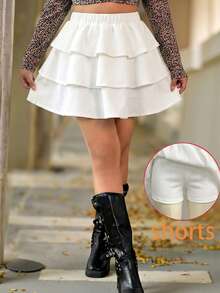 Emery Rose Kids Emery Rose Kids Young Girls Casual Mixed Street Casual Minimalist Sportswear Academy Plain-Colored Cake Half-Length Skirt Suitable For All Seasons (Spring, Summer, Autumn, Winter), For Home Use, For Outdoor Exercise, For School, For Daily Leisure. The Same Style As My Mother's, The Same Style As My Sister And My Younger Brother. White Skirt For Teens, White Skirt For Girls, White Ruffle Skirt, White Bubble Skirt - White - View 1