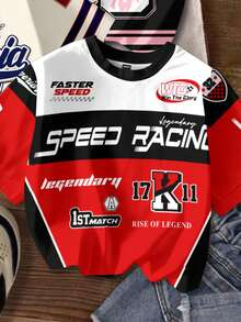 Attitoon 3 pièces Set T-shirt à manches courtes ample, col rond, graphique vintage de numéro de moto américaine minimaliste et décontracté pour femmes, convient pour l'été