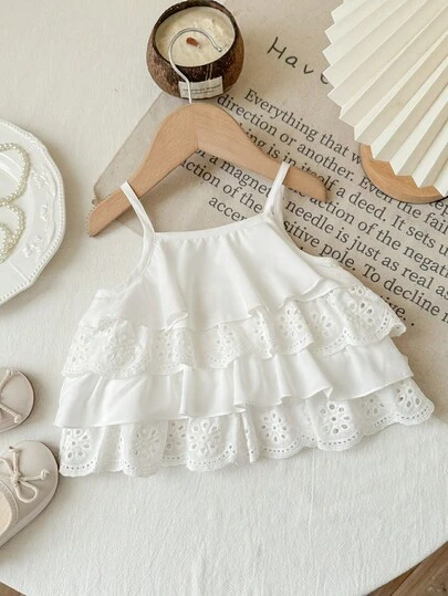 Camiseta de tirantes con volantes blanca, linda y dulce, versátil