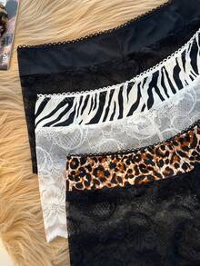 SHEIN 3pcs/Set Sexy Lace Women's Hipster Panties, Animal Print Briefs Zebra Print Underwear Leopard Underwear Cheetah Print Underwear Animal Print Lingerie Lace Shorts - Multicolor - View 3
