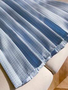 Elladie kids 1pc Girls' Blue & White Patchwork Waist Gathered Hem Round Neck Short Sleeve Casual Elegant Dress, Suitable For Summer, Vacation, Daily Wear - Blue - View 6