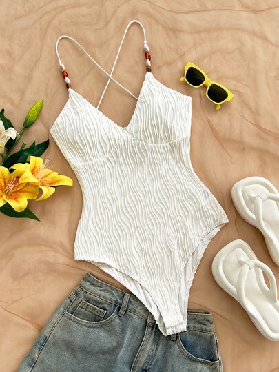 Soleia Body de unicolor con textura para mujer, ropa casual de vacaciones