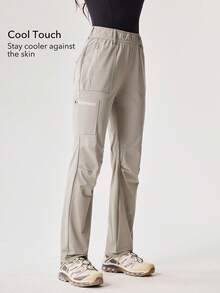 OutZeal 女士凉感弹力尼龙修身拉链口袋户外裤，适合露营和徒步旅行 - 灰卡其色 - 查看 3