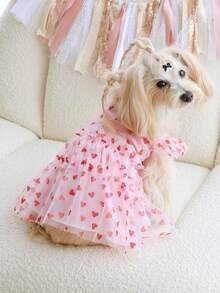 PETSIN Pink Heart Mesh Princess Dress, Pet Dress Suitable For Valentine's Day, Party, Cats & Dogs - Pink - View 3