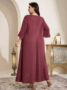 Al Najma Robe ample de style arabe avec manches évasées, appliqués et couleurs contrastées, taille grande pour femmes - Mauve - Voir 4