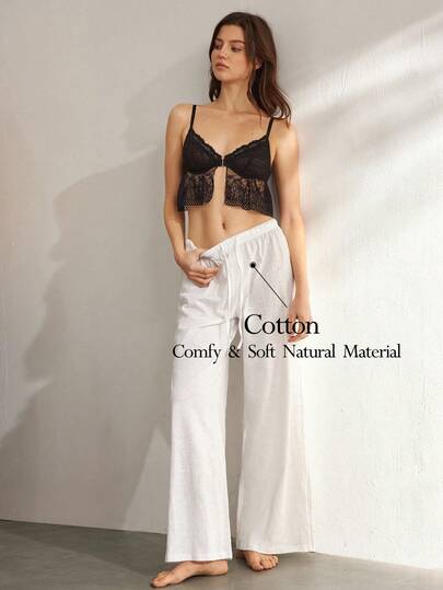 Ocili Dambyxor med lös passform och dragsko i bambu, ankellånga byxor, bekväm bomullsloungeunderdel