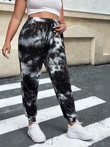 Muchica Plus Tie Dye Drawstring Waist Sweatpants - Multicolor - View 4