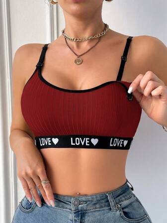 Moonlight & Mama Maternity Letter & Heart Print Casual Comfortable Nursing Bra