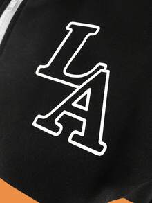 Aesthetic Post 男士字母印花拉链半开襟长袖休闲宽松卫衣 - 橘色 - 查看 4