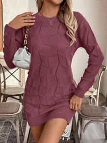 EMERY ROSE Women's Loose Casual Round Neck Drop Shoulder Long Sleeve Knitted Sweater Dress, Autumn/Winter - Burgundy - View 6