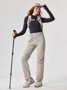 OutZeal 女士凉感弹力尼龙修身拉链口袋户外裤，适合露营和徒步旅行 - 灰卡其色 - 查看 5