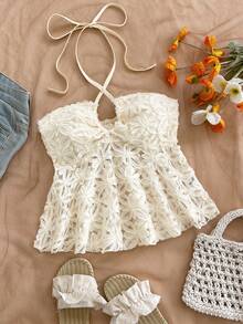 Soleia Women's Vacation Oil Painting Style Print Front & Middle Keyhole Tie Neck Camisole, Autumn/Winter Undershirt - Pink - View 1