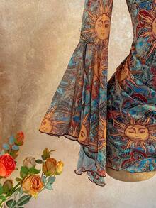 Váy ngắn in họa tiết Bohemian cổ điển dành cho nữ Soleia, cổ chữ V, viền ren hoa, tay dài, bo gấu không đều, váy đi nghỉ chữ A in họa tiết lưới, váy dự tiệc, đêm hẹn hò, bộ thời trang ôm sát gợi cảm, kỳ nghỉ du thuyền, kỳ nghỉ bãi biển, lễ hội âm nhạc, váy đi nghỉ Boho, phù hợp với mọi mùa - Nhiều màu - Xem 6